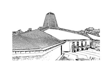 Print Building view with landmark of Daly City, California 'nın en kalabalık şehridir. Vektörde elle çizilmiş çizim çizimi.