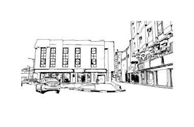 Dammam 'ın simgesi olan Print Building View Suudi Arabistan' da yer almaktadır. Vektörde elle çizilmiş çizim çizimi.