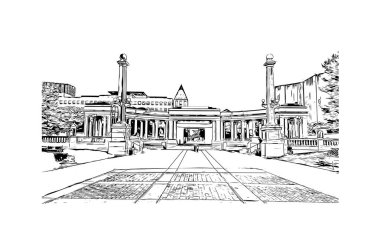 Baskı Binası manzarası Denver 'ın simgesi olan Colorado' nun başkentidir. Vektörde elle çizilmiş çizim çizimi.