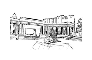 Baskı Binası manzarası Denver 'ın simgesi olan Colorado' nun başkentidir. Vektörde elle çizilmiş çizim çizimi.