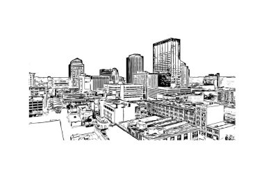 Dayton 'un simgesi olan Print Building View batı Ohio' da bir şehirdir. Vektörde elle çizilmiş çizim çizimi.