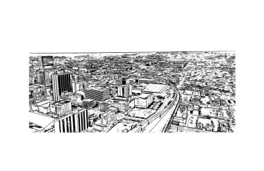 Dayton 'un simgesi olan Print Building View batı Ohio' da bir şehirdir. Vektörde elle çizilmiş çizim çizimi.