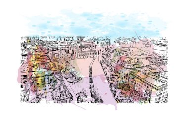 Elle çizilmiş taslak çizimi ile Watercolor sıçramasının simgesi olan yazdırma görünümü.