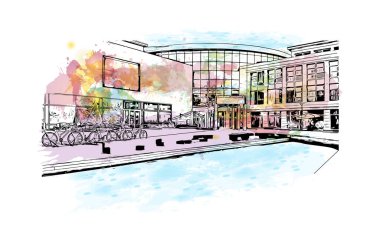 Elle çizilmiş taslak çizimi ile Watercolor sıçramasının simgesi olan yazdırma görünümü.