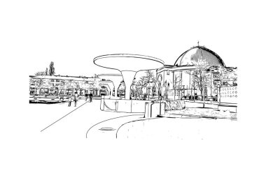 Print Building view with landmark of Darmstadt is the city in Germany. Vektörde elle çizilmiş çizim çizimi.