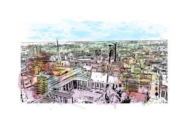 Print Building view with landmark of Dortmund is a city of Germany. Vektörde elle çizilmiş çizim çizimi.