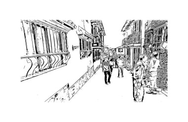 Duitama 'nın simgesi olan Print Building View Kolombiya' da yer almaktadır. Vektörde elle çizilmiş çizim çizimi.