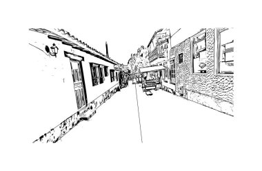 Duitama 'nın simgesi olan Print Building View Kolombiya' da yer almaktadır. Vektörde elle çizilmiş çizim çizimi.