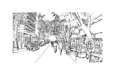 Print Building view with landmark of Dombivli is the city in India. Vektörde elle çizilmiş çizim çizimi.