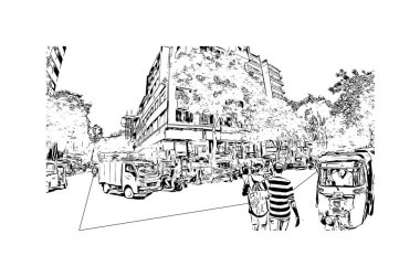 Print Building view with landmark of Dombivli is the city in India. Vektörde elle çizilmiş çizim çizimi.