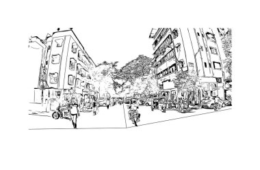 Print Building view with landmark of Dombivli is the city in India. Vektörde elle çizilmiş çizim çizimi.