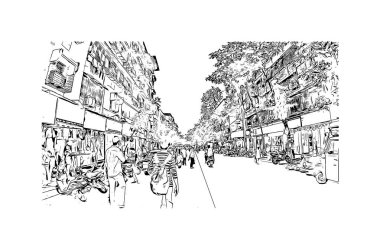 Print Building view with landmark of Dombivli is the city in India. Vektörde elle çizilmiş çizim çizimi.