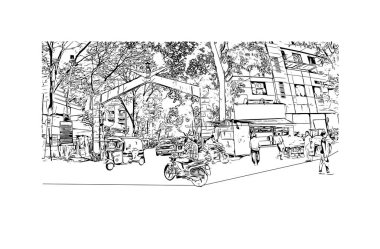 Print Building view with landmark of Dombivli is the city in India. Vektörde elle çizilmiş çizim çizimi.