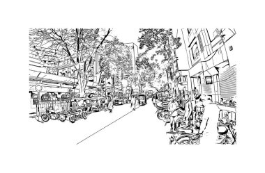 Print Building view with landmark of Dombivli is the city in India. Vektörde elle çizilmiş çizim çizimi.