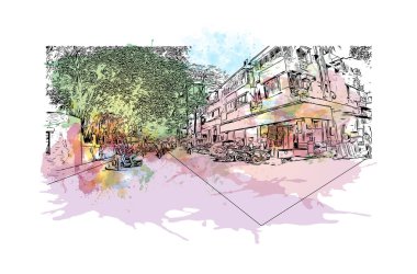 Print Building view with landmark of Dombivli is the city in India. Vektör içinde elle çizilmiş çizim eşkali ile suluboya sıçraması.