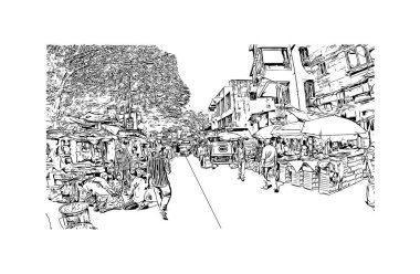 Print Building view with landmark of Dombivli is the city in India. Vektörde elle çizilmiş çizim çizimi.