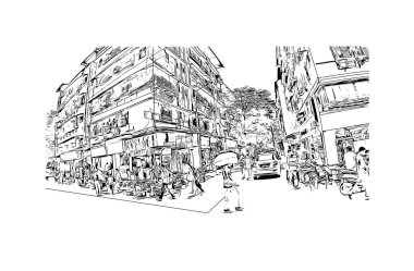 Print Building view with landmark of Dombivli is the city in India. Vektörde elle çizilmiş çizim çizimi.