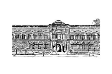 Almanya 'nın başkenti Dresden' in simgesi olan Print Building View 'dir. Vektörde elle çizilmiş çizim çizimi.