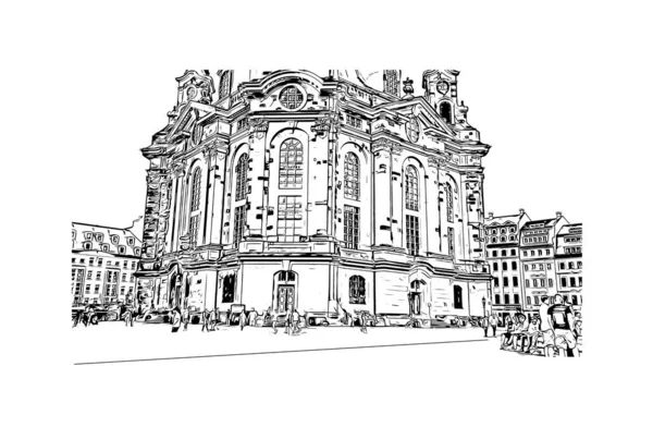 Print Building View Landmark Dresden Staden Tyskland Handritad Skiss Illustration — Stock vektor