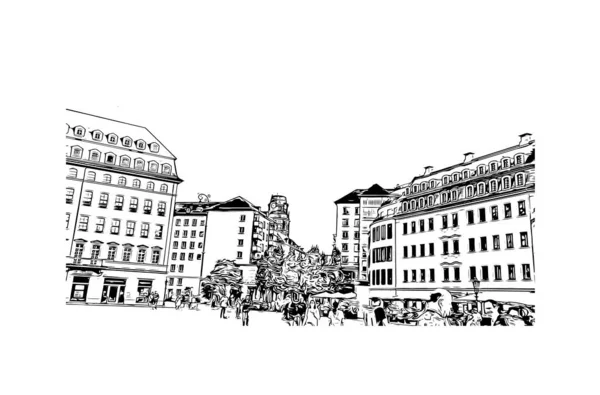 Print Vue Sur Bâtiment Avec Monument Dresde Est Ville Allemagne — Image vectorielle