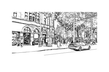 Print Building view with landmark of Dublin, İrlanda 'nın başkentidir. Vektörde elle çizilmiş çizim çizimi.