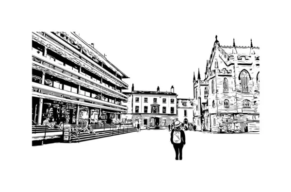 Print Building View Landmark Dublin Irlands Huvudstad Handritad Skiss Illustration — Stock vektor