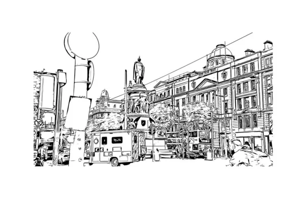 Print Capitale Irlande Est Vue Imprenable Sur Dublin Illustration Dessinée — Image vectorielle