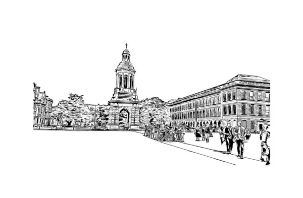 Print Building View Landmark Dublin Irlands Huvudstad Handritad Skiss Illustration — Stock vektor
