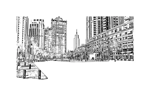 Print Building View Landmark Dubai Stad Förenade Arabemiraten Handritad Skiss — Stock vektor