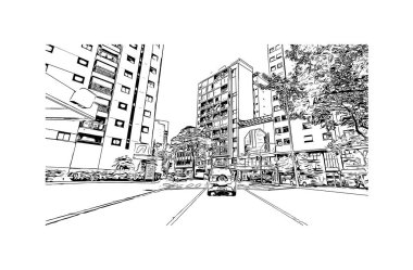 Print Building view with landmark of Duque de Caxias is the city in Brazil. Vektörde elle çizilmiş çizim çizimi.