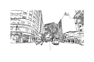 Print Building view with landmark of Duque de Caxias is the city in Brazil. Vektörde elle çizilmiş çizim çizimi.