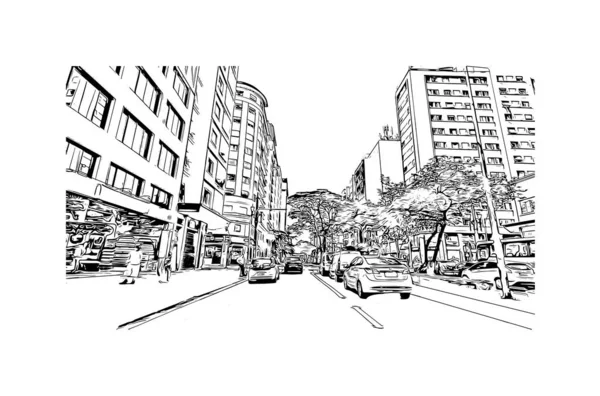 Imprimir Vista Del Edificio Con Hito Del Duque Caxias Ciudad — Vector de stock