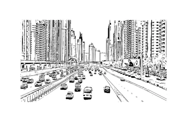 Print Building View Landmark Dubai City Emirate United Arab Emirates — Stock Vector