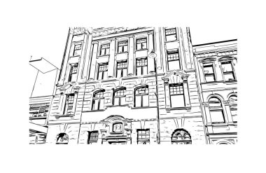 Print Building view with landmark of Dunedin is a city in New Zealand. Hand drawn sketch illustration in vector. clipart
