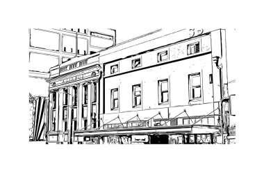 Print Building view with landmark of Dunedin is a city in New Zealand. Hand drawn sketch illustration in vector. clipart