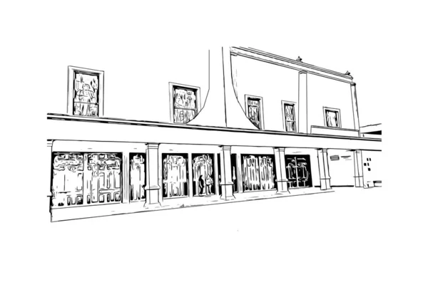 Print Building View Landmark Durango Capital City Mexico Hand Drawn — Image vectorielle