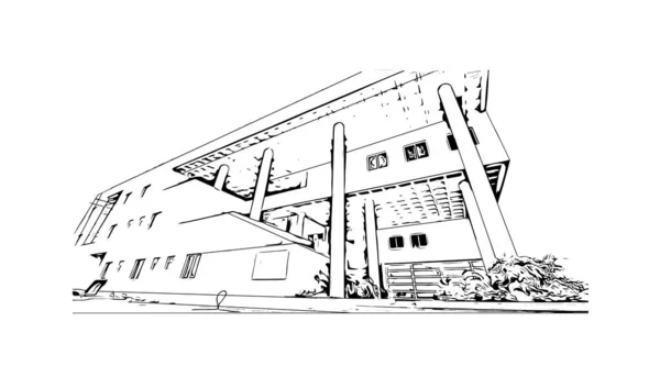 Print Building View Landmark Durgapur City India Hand Drawn Sketch — Stok Vektör