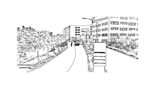 Print Building View Landmark Durgapur City India Hand Drawn Sketch — Image vectorielle