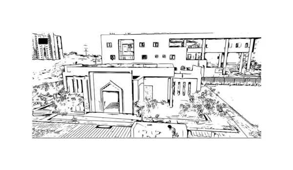 Print Building View Landmark Durgapur City India Hand Drawn Sketch — Vettoriale Stock