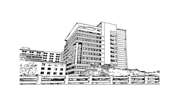 Print Building View Landmark Durgapur City India Hand Drawn Sketch — Image vectorielle