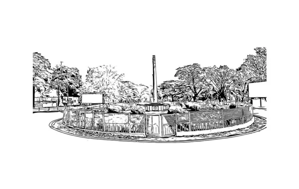 Print Building View Landmark Durgapur City India Hand Drawn Sketch — Διανυσματικό Αρχείο