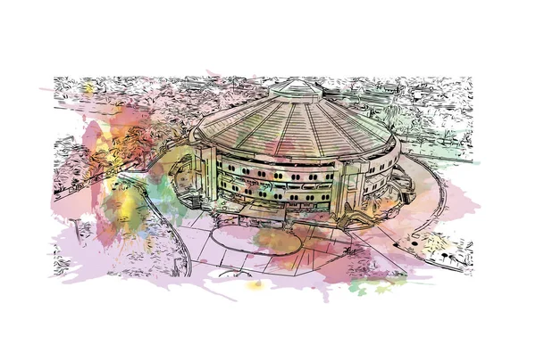 Print Building view with landmark of Cuttack is the city in India. Watercolour splash with hand drawn sketch illustration in vector.