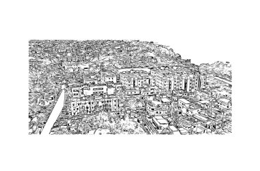 Print Building view with landmark of Cuttack is the city in India. Hand drawn sketch illustration in vector.