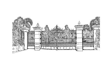 Print Building view with landmark of Cuttack is the city in India. Hand drawn sketch illustration in vector.