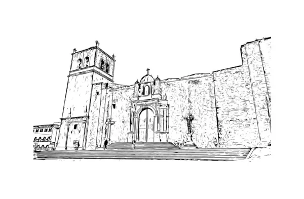 Print Building View Landmark Cusco City Peru Hand Drawn Sketch — Διανυσματικό Αρχείο