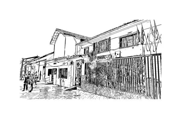 Print Building View Landmark Cusco City Peru Hand Drawn Sketch — Stok Vektör