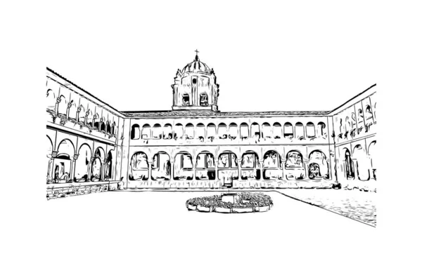 Print Building View Landmark Cusco City Peru Hand Drawn Sketch — ストックベクタ