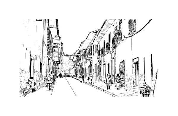 Print Building View Landmark Cusco City Peru Hand Drawn Sketch — Vettoriale Stock