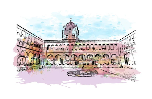 Print Building View Landmark Cusco City Peru Watercolour Splash Hand — Image vectorielle