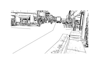 Print Building view with landmark of Cuernavaca is the lush capital of Mexico. Hand drawn sketch illustration in vector.